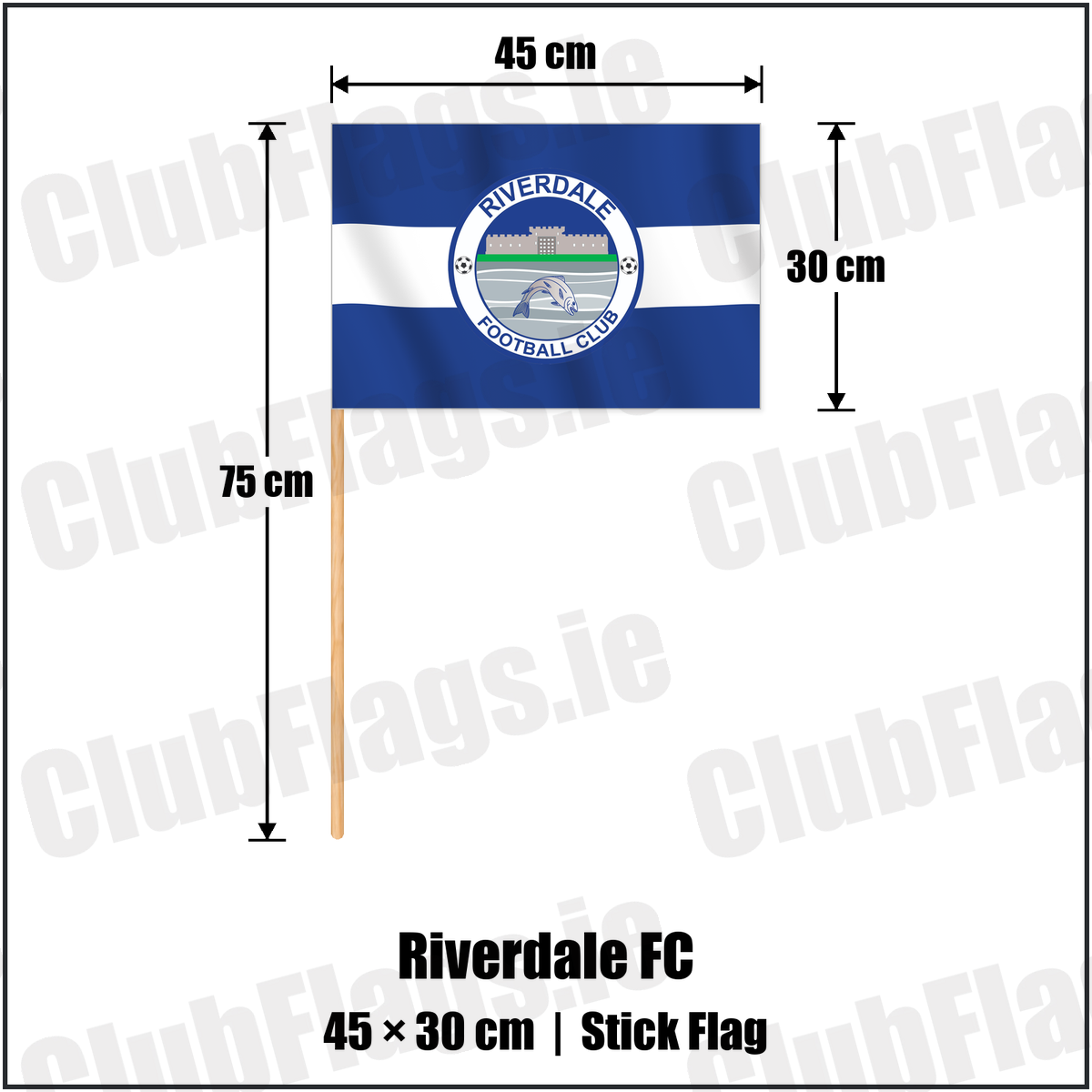 Riverdale FC 30cm x 45cm Stick Flag with the club crest and colours, Tyrone Football - ClubFlags.ie