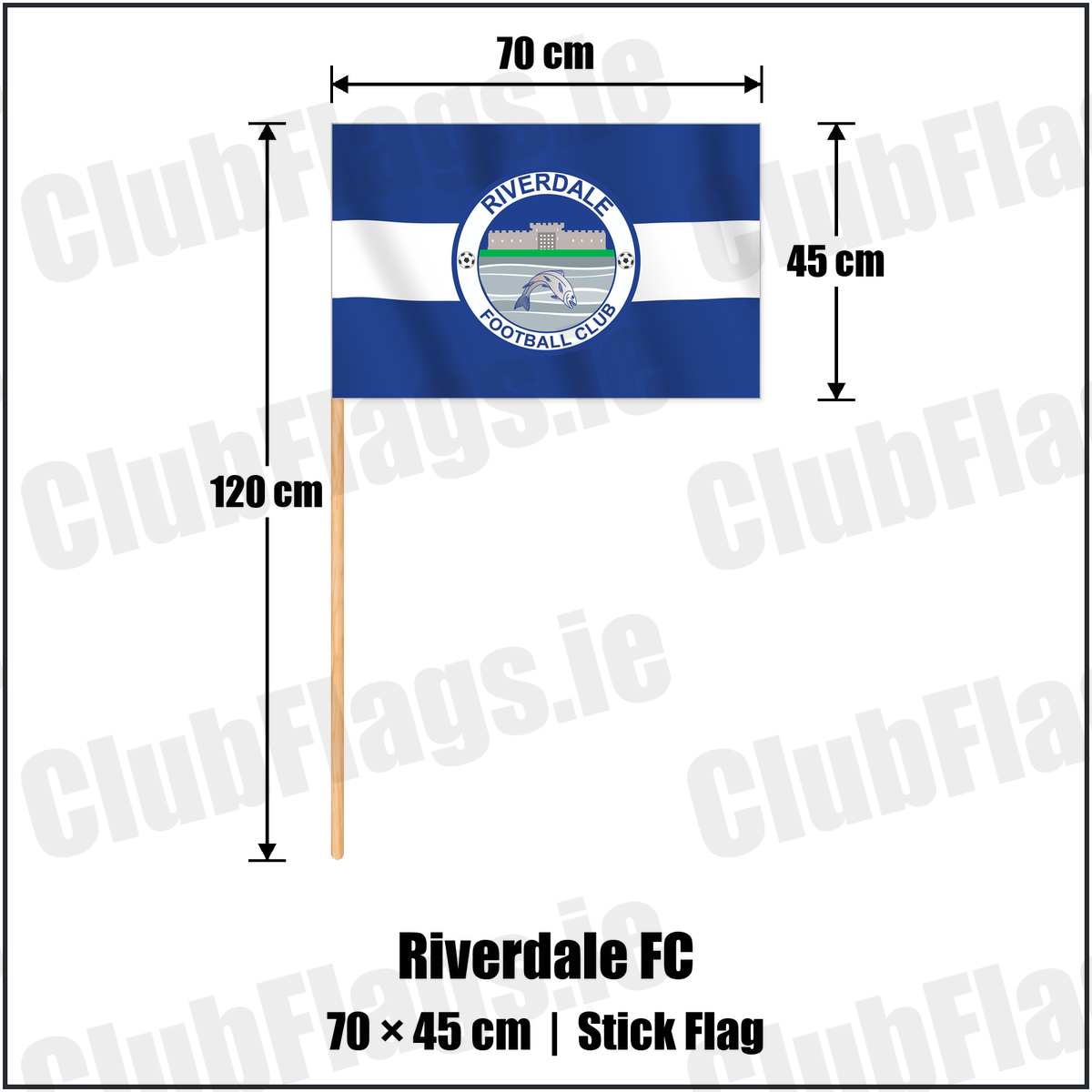 Riverdale FC 45cm x 70cm Stick Flag with the club crest and colours, Tyrone Football - ClubFlags.ie