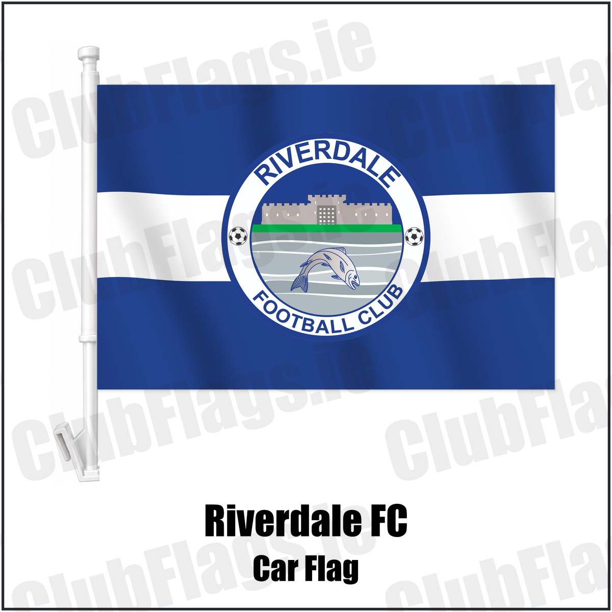 Riverdale FC Car Flag with the club crest and colours, Tyrone Football - ClubFlags.ie