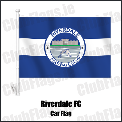 Riverdale FC Car Flag with the club crest and colours, Tyrone Football - ClubFlags.ie