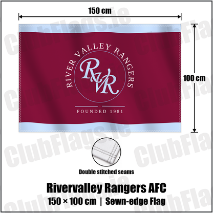 Rivervalley Rangers AFC 100cm x 150cm Flag (sewn on the edges) with the club crest and colours, Dublin Football - ClubFlags.ie
