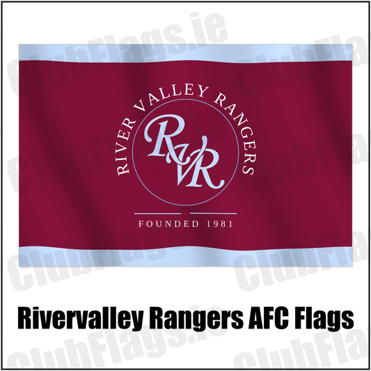 Rivervalley Rangers AFC Flags with the club crest and colours, Dublin Football - ClubFlags.ie
