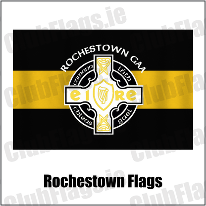 Rochestown Flags, featuring the club crest and black and amber colours; County Cork GAA. ClubFlags.ie.
