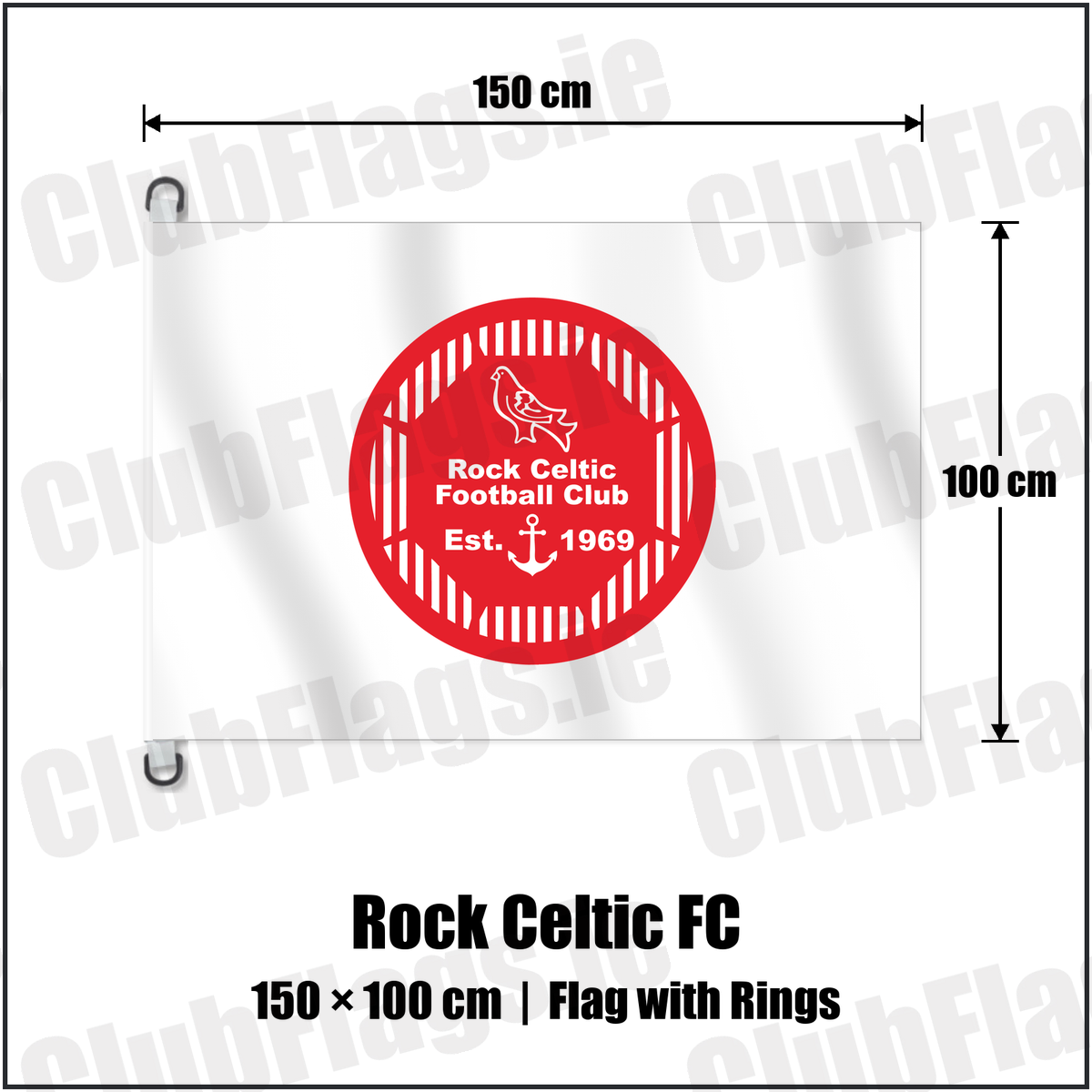 Rock Celtic FC 150cm x 100cm Flag Pole Flag with Rings with the club crest and colours, Louth Football - ClubFlags.ie