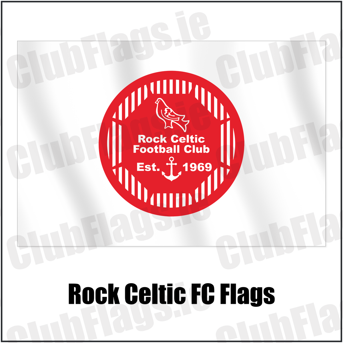 Rock Celtic FC Flags with the club crest and colours, Louth Football - ClubFlags.ie