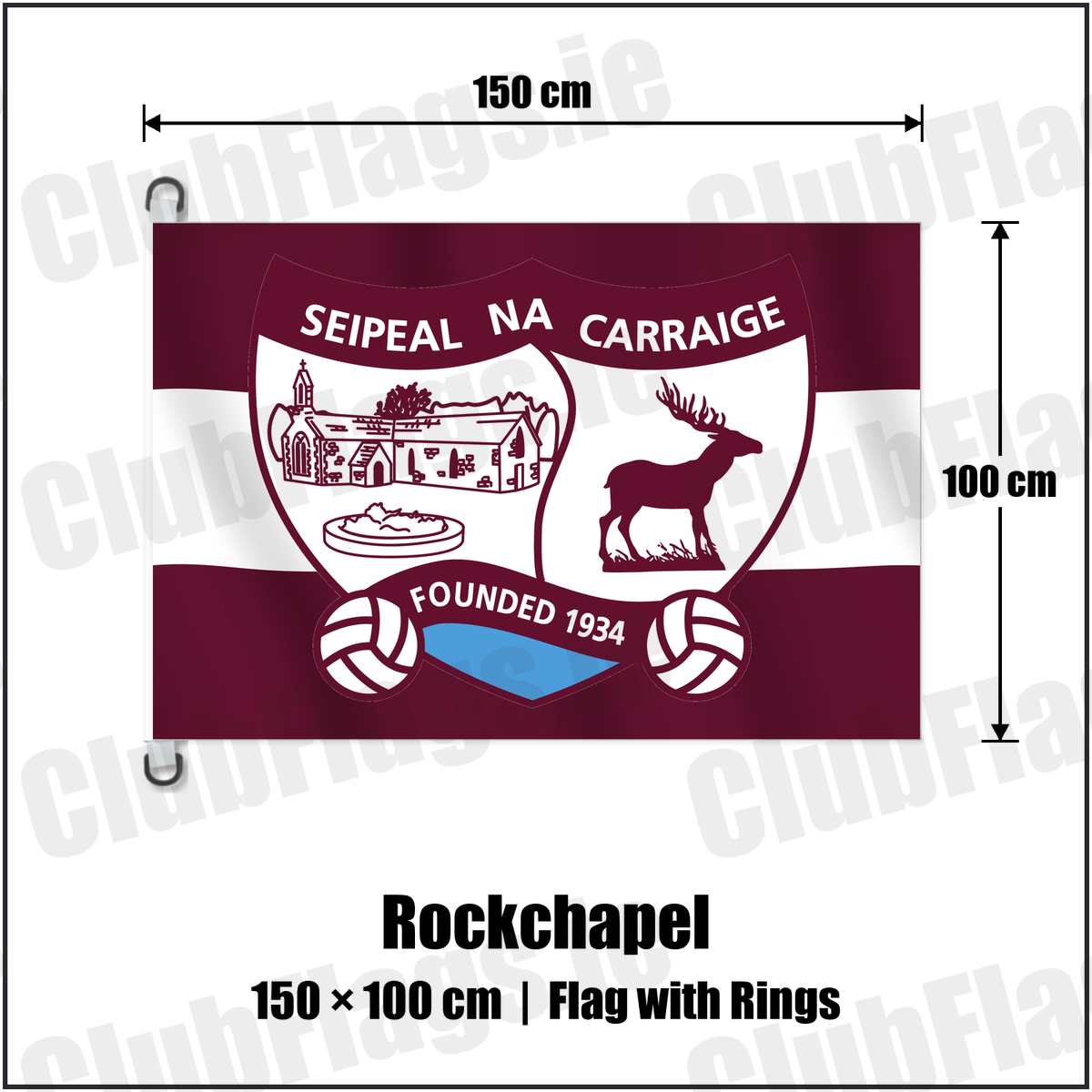 Rockchapel 150cm x 100cm Flag Pole Flag with Rings with the verified club crest and colours, Cork GAA - ClubFlags.ie