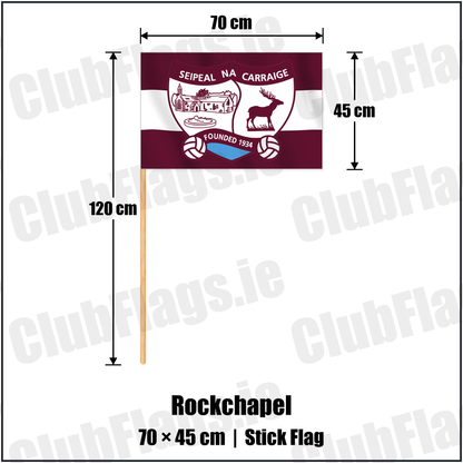 Rockchapel 45cm x 70cm Stick Flag with the verified club crest and colours, Cork GAA - ClubFlags.ie