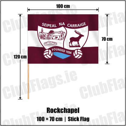 Rockchapel 70cm x 100cm Stick Flag with the verified club crest and colours, Cork GAA - ClubFlags.ie