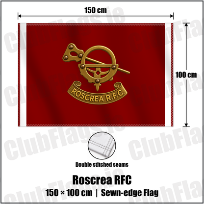 Roscrea RFC 100cm x 150cm Flag (sewn on the edges) with the club crest and colours, Tipperary Rugby - ClubFlags.ie