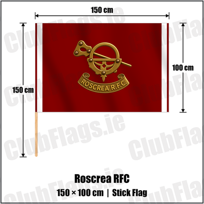 Roscrea RFC 100cm x 150cm Stick Flag with the club crest and colours, Tipperary Rugby - ClubFlags.ie