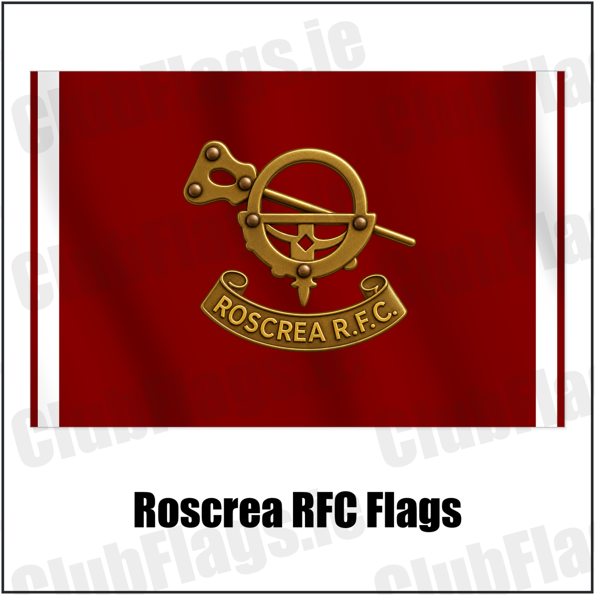 Roscrea RFC Flags with the club crest and colours, Tipperary Rugby - ClubFlags.ie