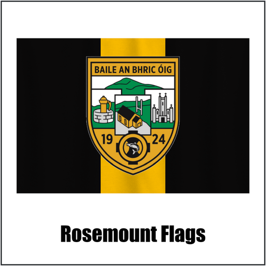 Rosemount Flags, featuring the club crest and black and gold colours; County Westmeath GAA. ClubFlags.ie.