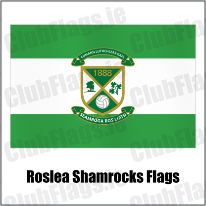 Roslea Shamrocks Flags with the club crest and colours, Fermanagh GAA - ClubFlags.ie