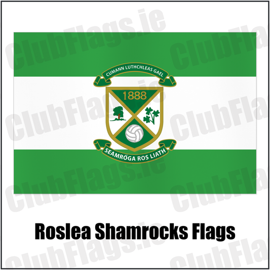 Roslea Shamrocks Flags with the club crest and colours, Fermanagh GAA - ClubFlags.ie