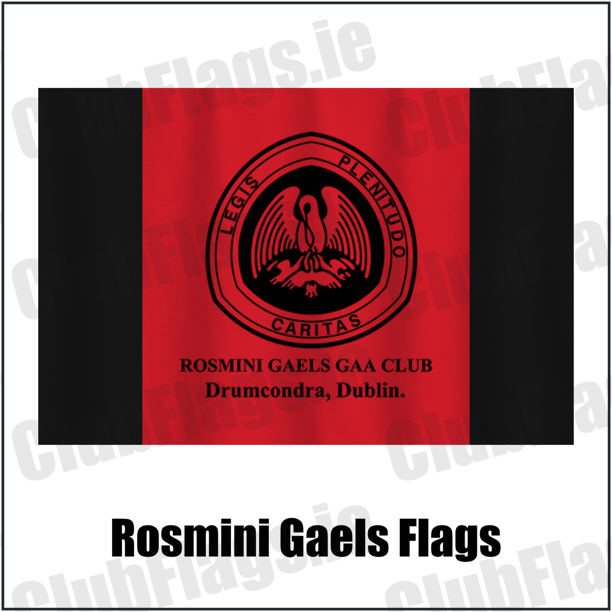 Rosmini Gaels Flags, featuring the club crest and red and black colours; County Dublin GAA. ClubFlags.ie.