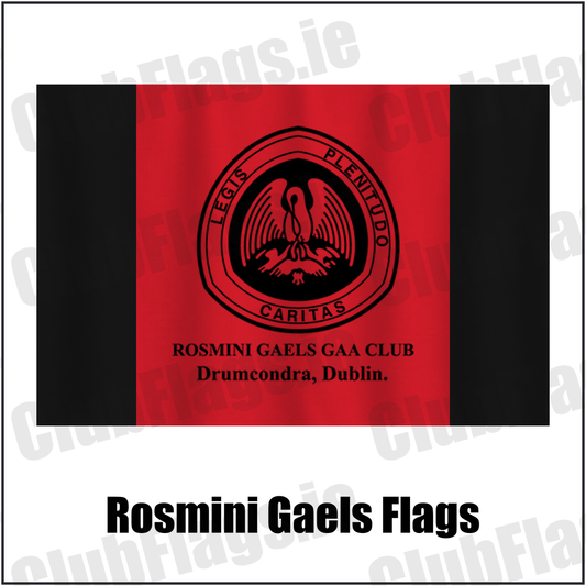 Rosmini Gaels Flags, featuring the club crest and red and black colours; County Dublin GAA. ClubFlags.ie.