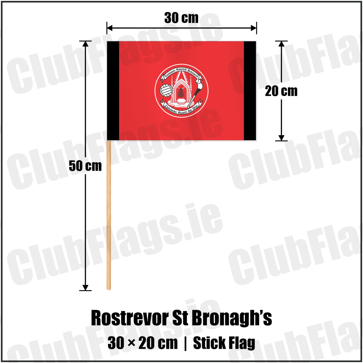 Rostrevor St Bronagh’s 20cm x 30cm Stick Flag with the club crest and colours, Down GAA - ClubFlags.ie