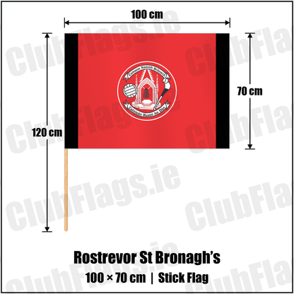 Rostrevor St Bronagh’s 70cm x 100cm Stick Flag with the club crest and colours, Down GAA - ClubFlags.ie
