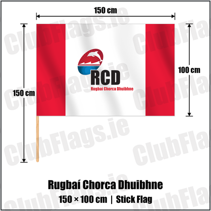 Rugbaí Chorca Dhuibhne 100cm x 150cm Stick Flag with the club crest and colours, Kerry Rugby - ClubFlags.ie
