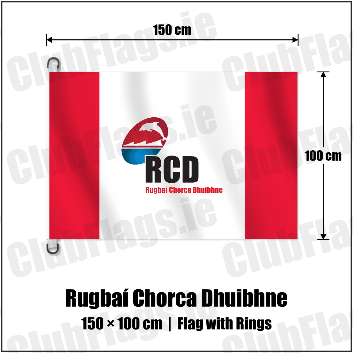 Rugbaí Chorca Dhuibhne 150cm x 100cm Flag Pole Flag with Rings with the club crest and colours, Kerry Rugby - ClubFlags.ie