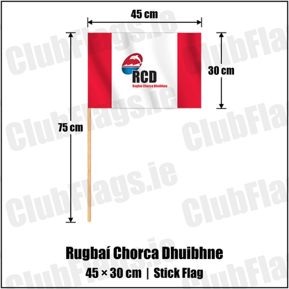 Rugbaí Chorca Dhuibhne 30cm x 45cm Stick Flag with the club crest and colours, Kerry Rugby - ClubFlags.ie