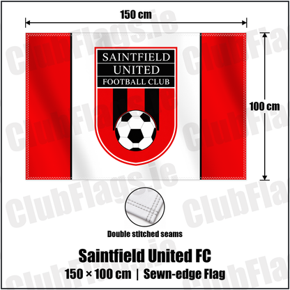 Saintfield United FC 100cm x 150cm Flag (sewn on the edges) with the club crest and colours, Down Football - ClubFlags.ie