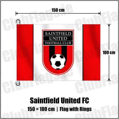 Saintfield United FC 150cm x 100cm Flag Pole Flag with Rings with the club crest and colours, Down Football - ClubFlags.ie