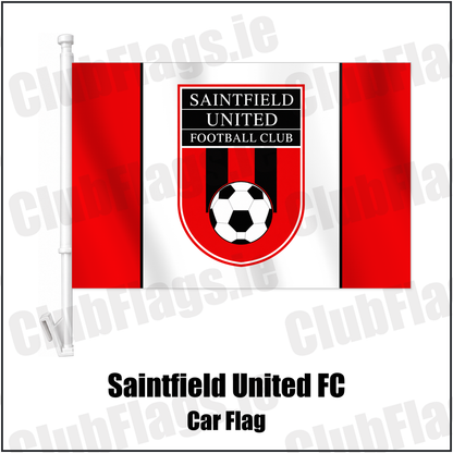 Saintfield United FC Car Flag with the club crest and colours, Down Football - ClubFlags.ie
