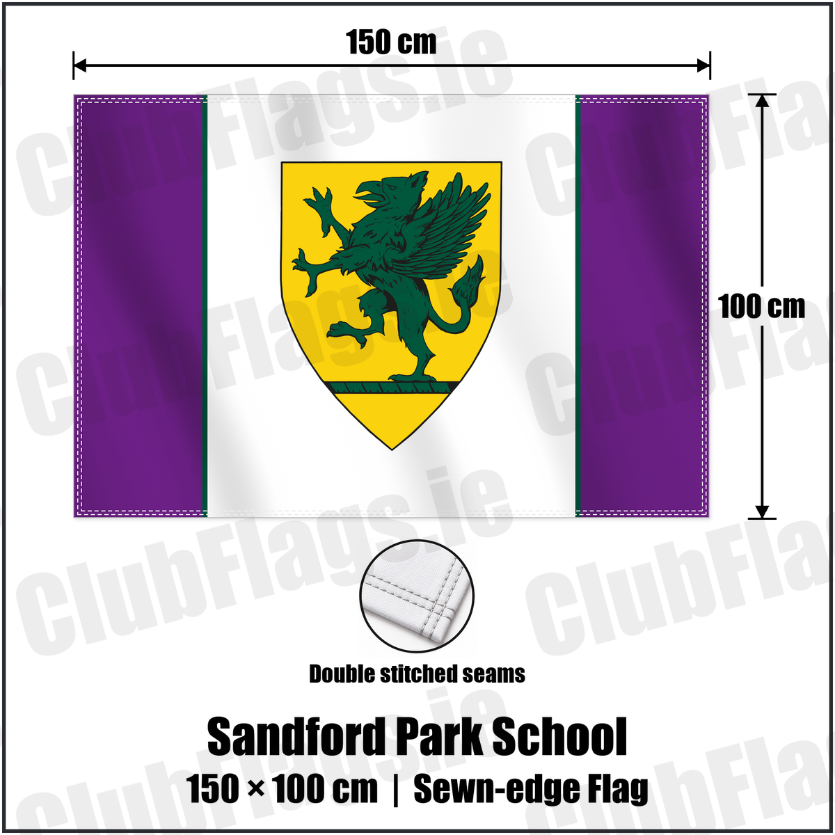 Sandford Park School 100cm x 150cm Flag (sewn on the edges) with the club crest and colours, Dublin Rugby - ClubFlags.ie