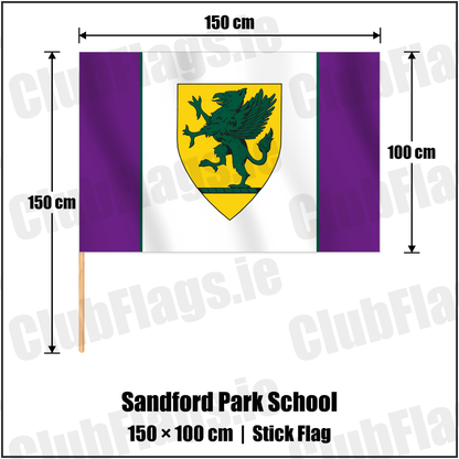 Sandford Park School 100cm x 150cm Stick Flag with the club crest and colours, Dublin Rugby - ClubFlags.ie
