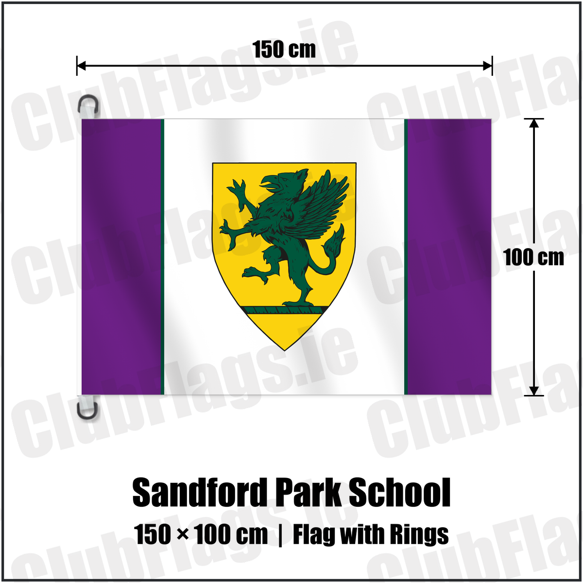 Sandford Park School 150cm x 100cm Flag Pole Flag with Rings with the club crest and colours, Dublin Rugby - ClubFlags.ie