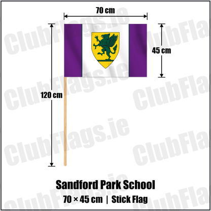 Sandford Park School 45cm x 70cm Stick Flag with the club crest and colours, Dublin Rugby - ClubFlags.ie