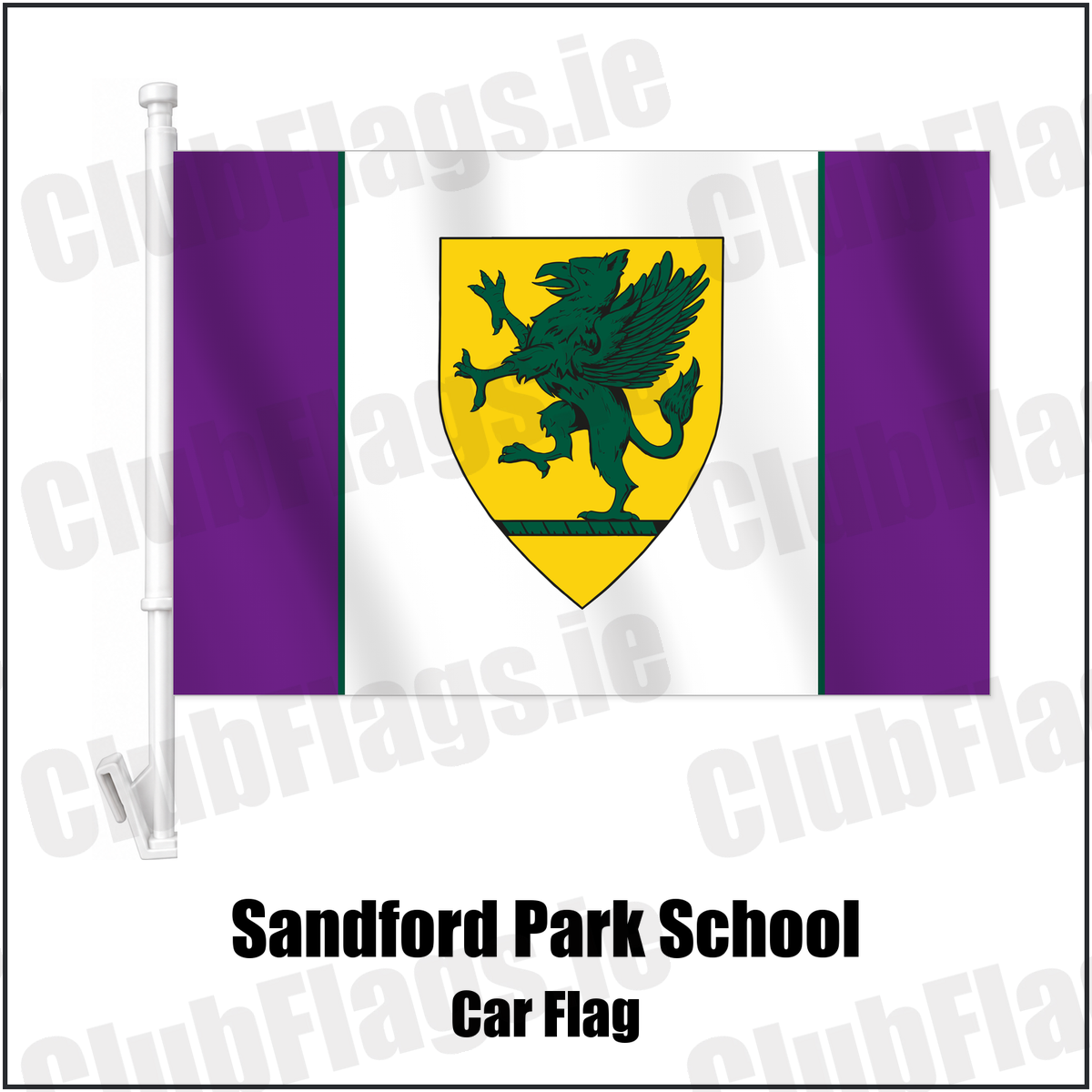 Sandford Park School Car Flag with the club crest and colours, Dublin Rugby - ClubFlags.ie