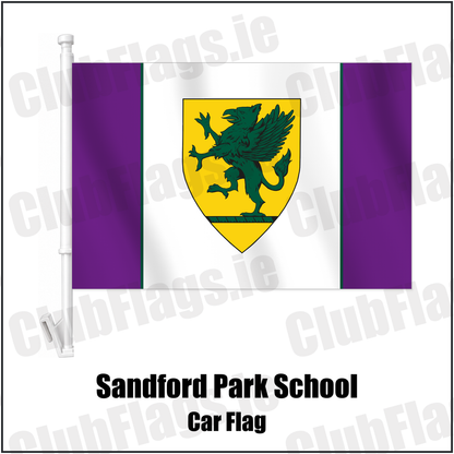 Sandford Park School Car Flag with the club crest and colours, Dublin Rugby - ClubFlags.ie