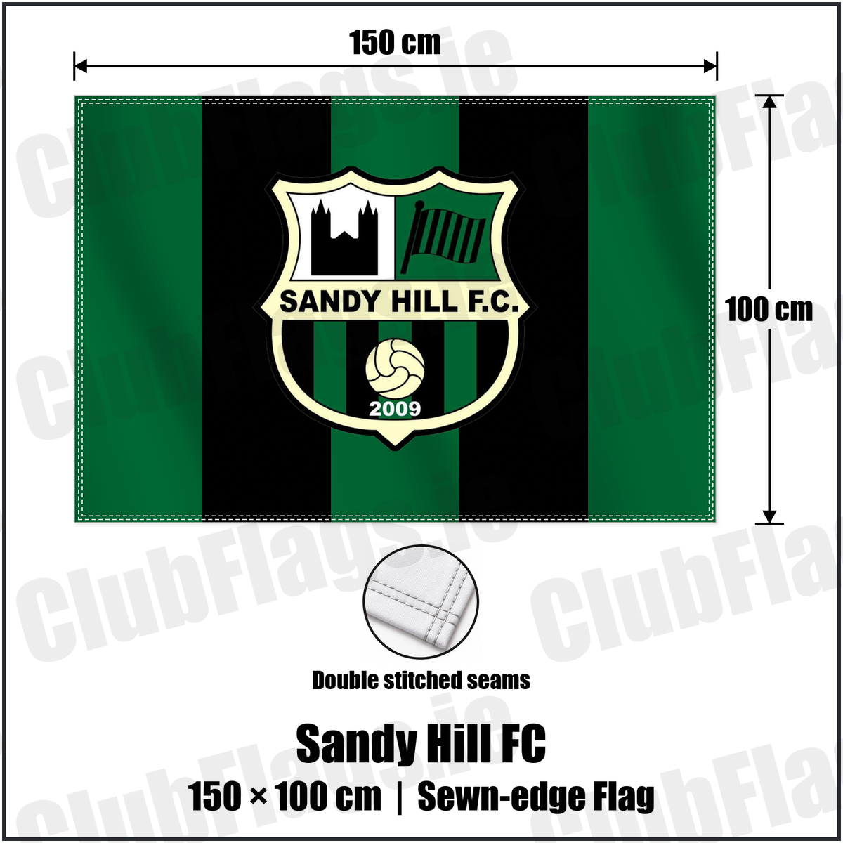 Sandy Hill FC 100cm x 150cm Flag (sewn on the edges) with the club crest and colours, Armagh Football - ClubFlags.ie