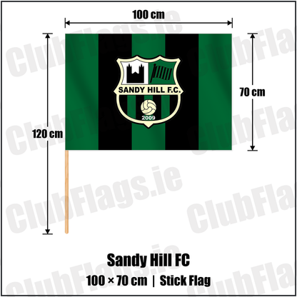 Sandy Hill FC 70cm x 100cm Stick Flag with the club crest and colours, Armagh Football - ClubFlags.ie