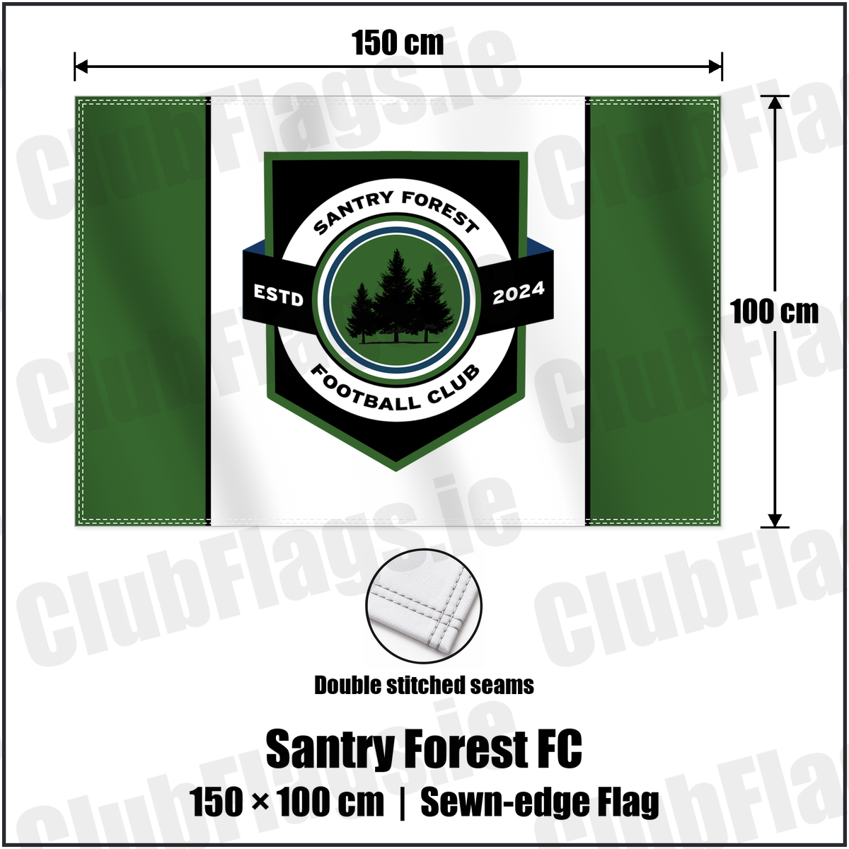 Santry Forest FC 100cm x 150cm Flag (sewn on the edges) with the club crest and colours, Dublin Football - ClubFlags.ie