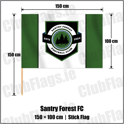 Santry Forest FC 100cm x 150cm Stick Flag with the club crest and colours, Dublin Football - ClubFlags.ie
