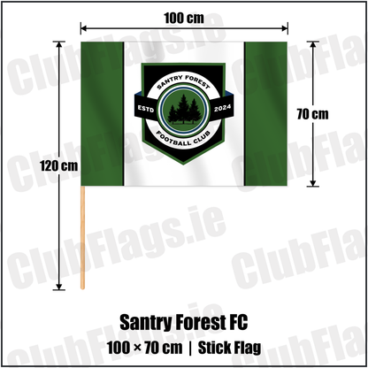 Santry Forest FC 70cm x 100cm Stick Flag with the club crest and colours, Dublin Football - ClubFlags.ie