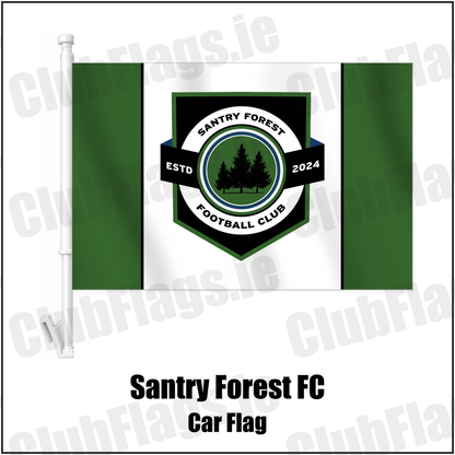 Santry Forest FC Car Flag with the club crest and colours, Dublin Football - ClubFlags.ie