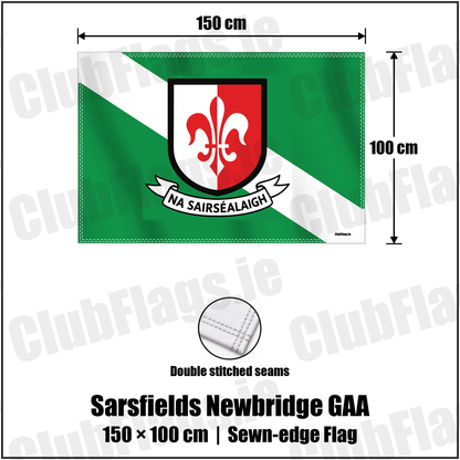 Sarsfields Newbridge GAA 100cm x 150cm Flag (sewn on the edges) with the verified club crest and colours, Kildare GAA - ClubFlags.ie