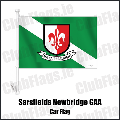 Sarsfields Newbridge GAA Car Flag with the verified club crest and colours, Kildare GAA - ClubFlags.ie