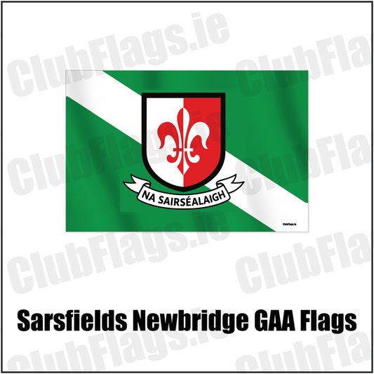 Sarsfields Newbridge GAA Flags with the verified club crest and colours, Kildare GAA - ClubFlags.ie