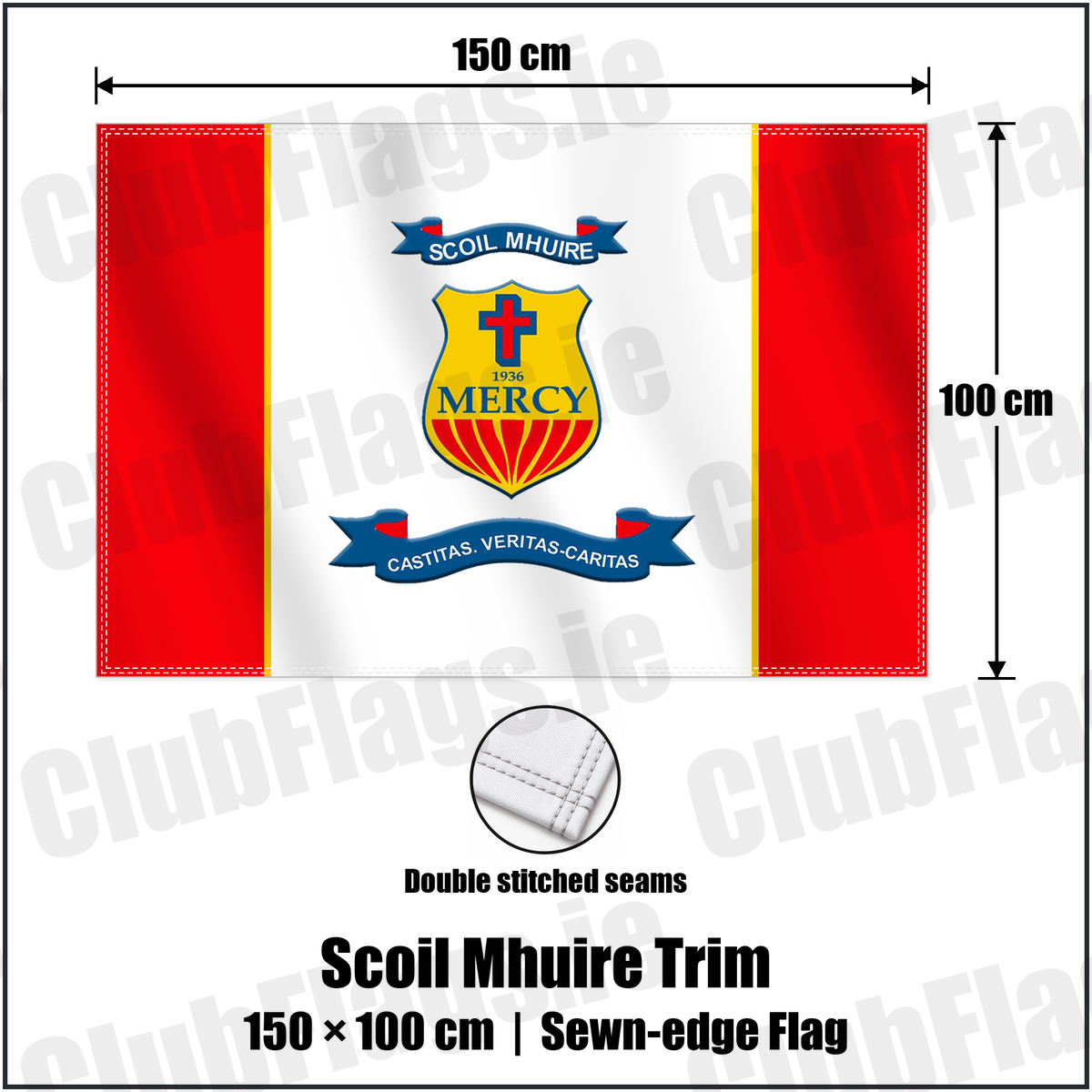 Scoil Mhuire Trim 100cm x 150cm Flag (sewn on the edges) with the club crest and colours, Meath GAA - ClubFlags.ie