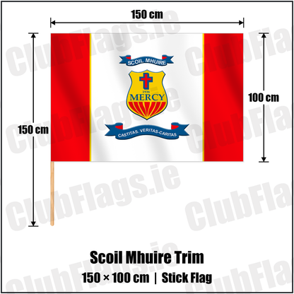 Scoil Mhuire Trim 100cm x 150cm Stick Flag with the club crest and colours, Meath GAA - ClubFlags.ie