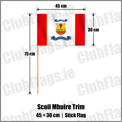 Scoil Mhuire Trim 30cm x 45cm Stick Flag with the club crest and colours, Meath GAA - ClubFlags.ie