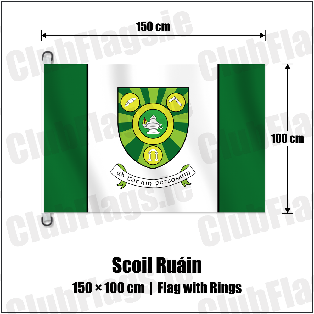Scoil Ruáin 150cm x 100cm Flag Pole Flag with Rings with the club crest and colours, Tipperary GAA - ClubFlags.ie