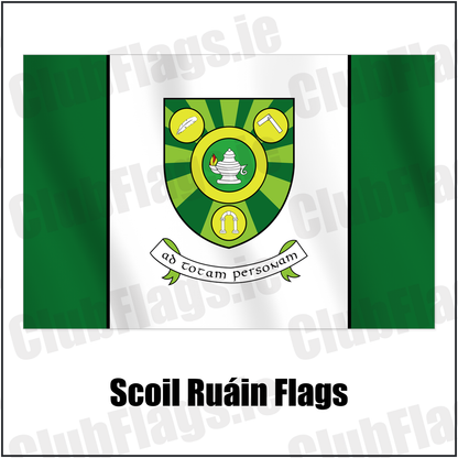 Scoil Ruáin Flags with the club crest and colours, Tipperary GAA - ClubFlags.ie