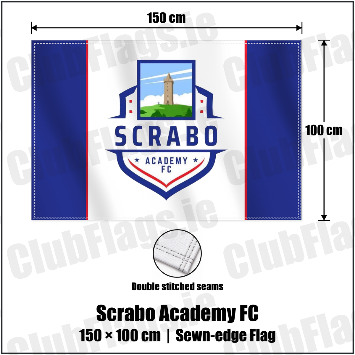 Scrabo Academy FC 100cm x 150cm Flag (sewn on the edges) with the club crest and colours, Down Football - ClubFlags.ie