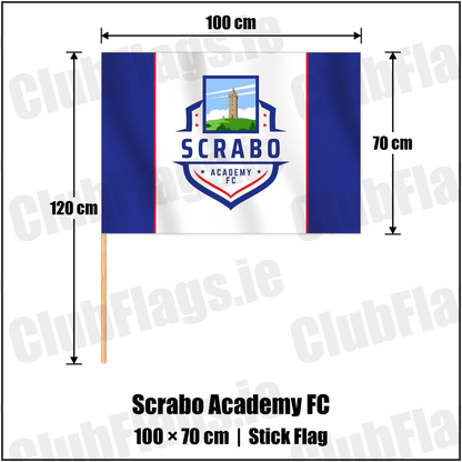 Scrabo Academy FC 70cm x 100cm Stick Flag with the club crest and colours, Down Football - ClubFlags.ie